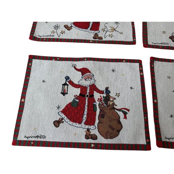 4 Vtg Santa Claus Tapestry Folkart Placemats Reversible Table top Grannycore - Picture 3 of 10